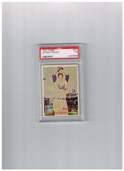 1957 Topps Johnny Podres PSA 7 No Qualifiers Baseball Card #277 Sharp Color