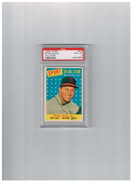 1958 Topps Stan Musial All Star PSA 8 No Qualifiers Baseball Card #476 Sharp Color & Corners