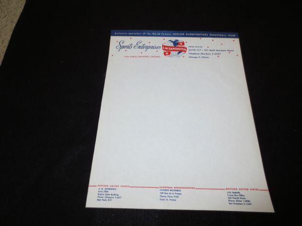 Circa 1950 Abe Saperstein Harlem Globetrotters Letterhead Advertising