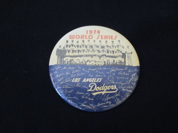 Large 1974 Los Angeles Dodgers World Series Pin Back Button  6 diameter