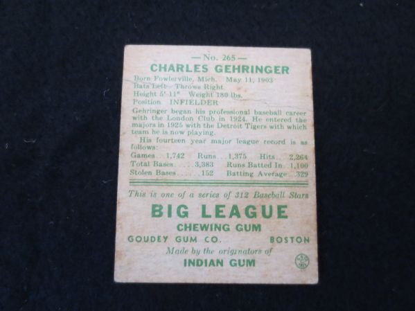 1938 Goudey Charlie Gehringer baseball card #265  HOF