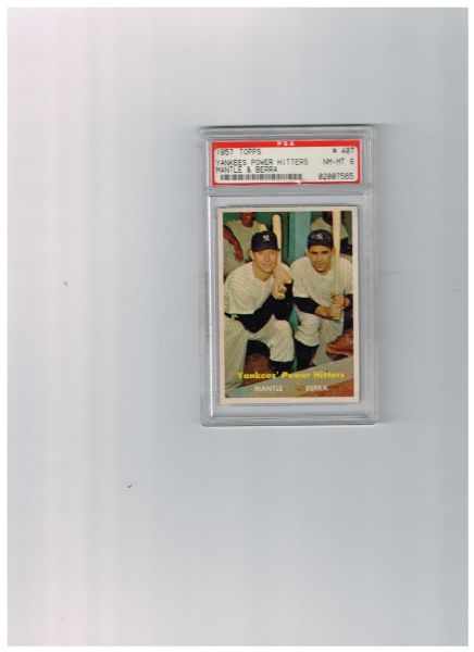 1957 Topps Baseball Yankees Power Hitters  PSA 8 nmt-mt  No Qualifiers #407 SMR=$1250