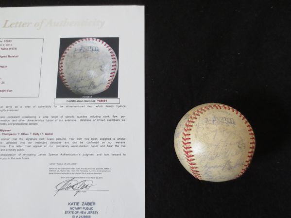 1975 Minnesota Twins Team Signed Ball 25 sigs with Bostock, Thompson, Blyleven JSA