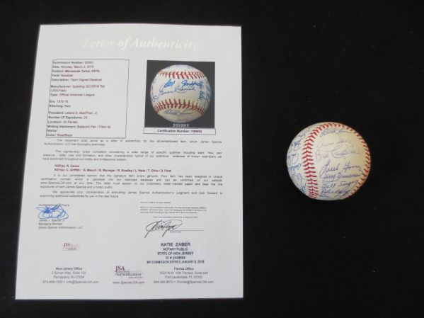 1976 Minnesota Twins Team Signed Ball 29 sigs Carew Griffith Oliva Mauch Smalley  JSA