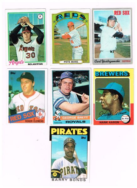 (6) Topps Baseball Superstars 1970-86  Yaz, Rose, Ryan, Aaron, Brett, Clemens, Bonds