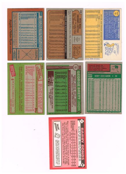 (6) Topps Baseball Superstars 1970-86  Yaz, Rose, Ryan, Aaron, Brett, Clemens, Bonds