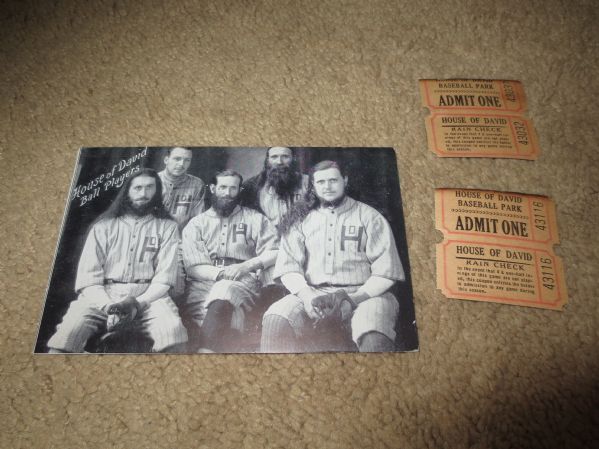 House of David Baseball Postcard and two tickets