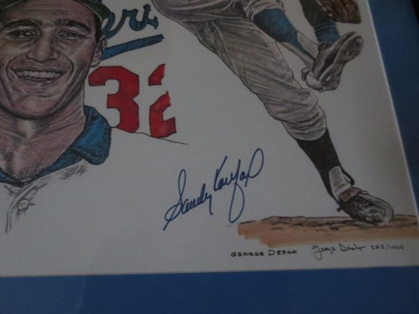 Sandy Koufax Autographed Litho with JSA Certification 24 x 32 George Desko