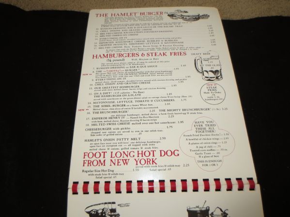 1974 Hamburger Hamlet Plastic Restaurant Menu  Los Angeles Icon