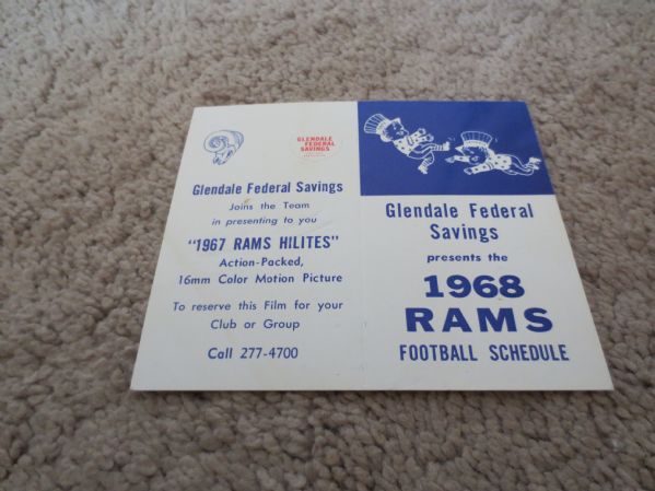 1968 Los Angeles Rams Pocket Schedule Glendale Federal Savings