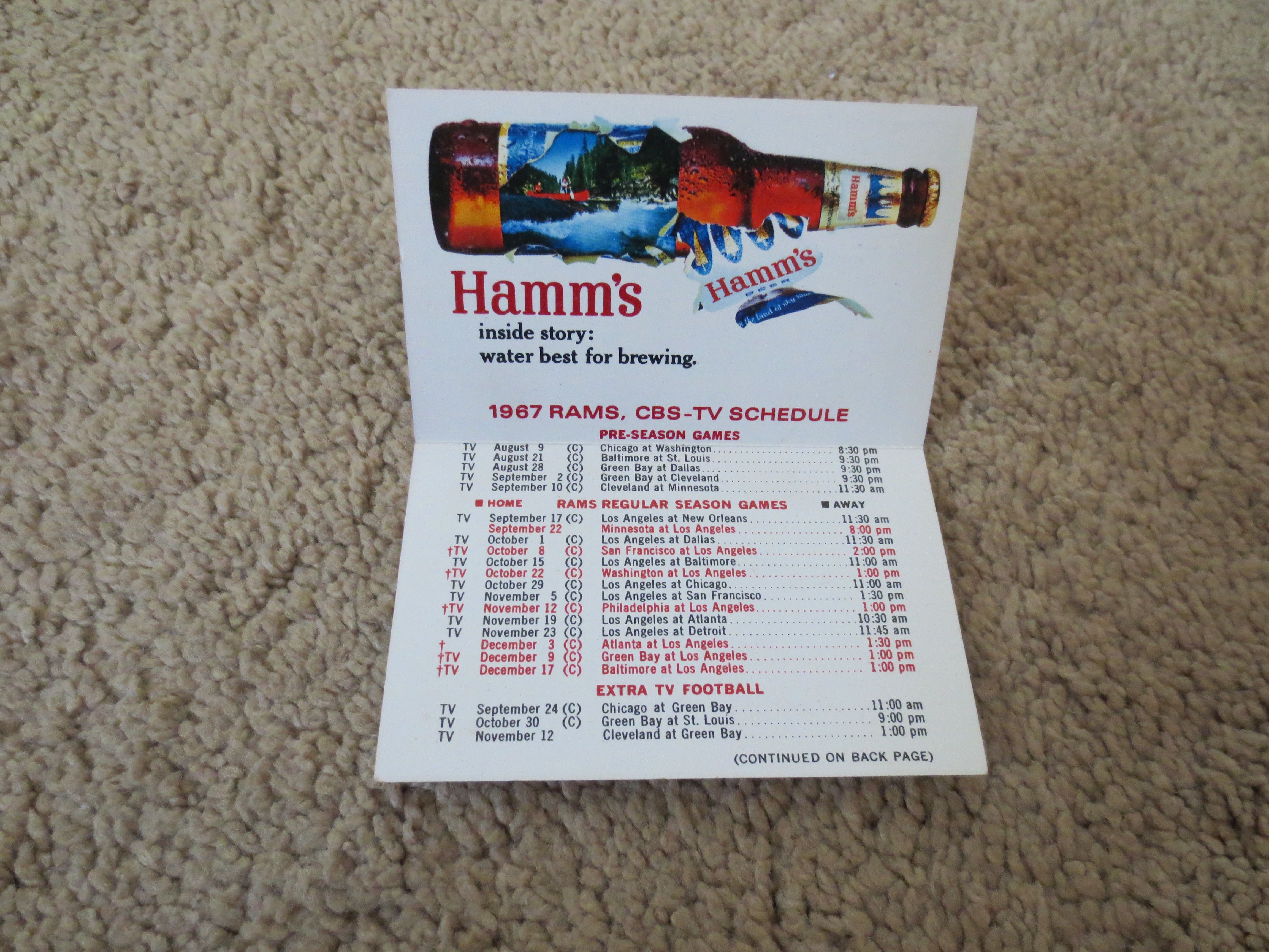 Lot Detail - 1967 Los Angeles Rams Pocket Schedule Hamm's Beer