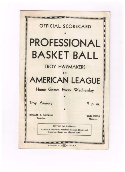 1938-39 Troy Haymakers American Basketball League ABL Program  RARE!