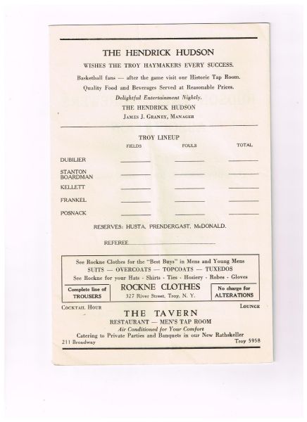 1938-39 Troy Haymakers American Basketball League ABL Program  RARE!