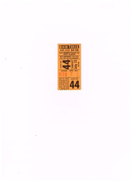 1958 San Francisco Giants FIRST year ticket stub vs. Milwaukee Braves Cepeda Homer