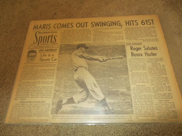 Roger Maris Hits #61 Newspaper  Neat!