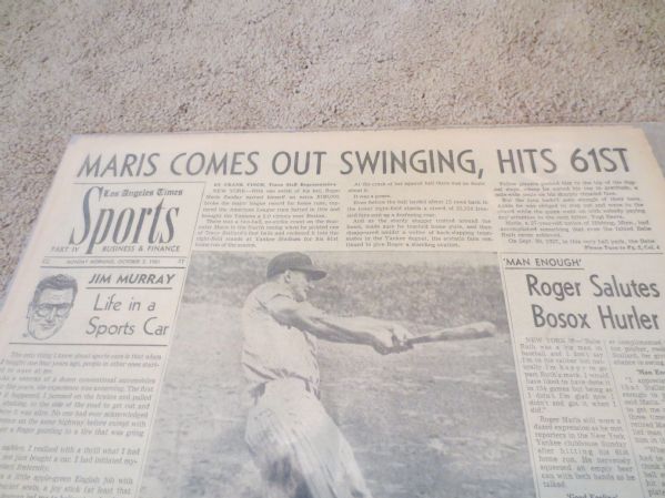 Roger Maris Hits #61 Newspaper  Neat!