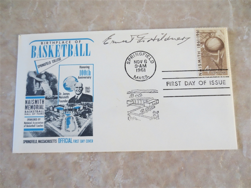 Autographed Ernest Hildner Basketball Hall of Fame Cachet Envelope Member Naismith 1st team
