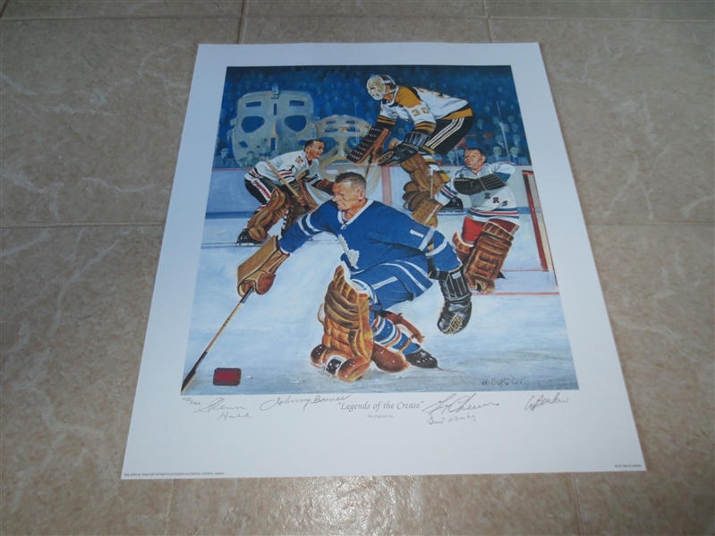 Autographed Gump Worsley, Glenn Hall, Johnny Bowers, and Gerry Cheevers Limited Edition Litho