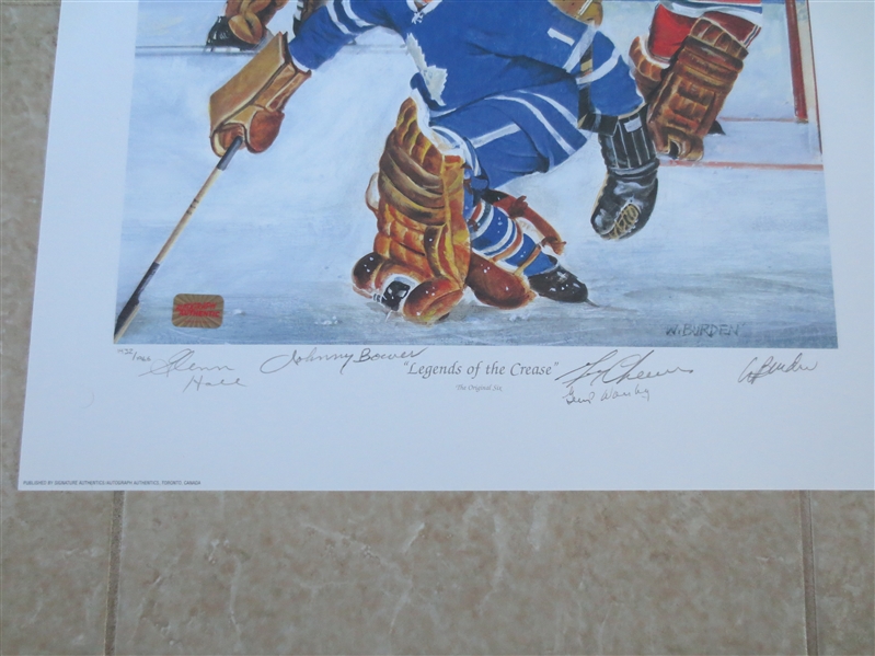 Autographed Gump Worsley, Glenn Hall, Johnny Bowers, and Gerry Cheevers Limited Edition Litho