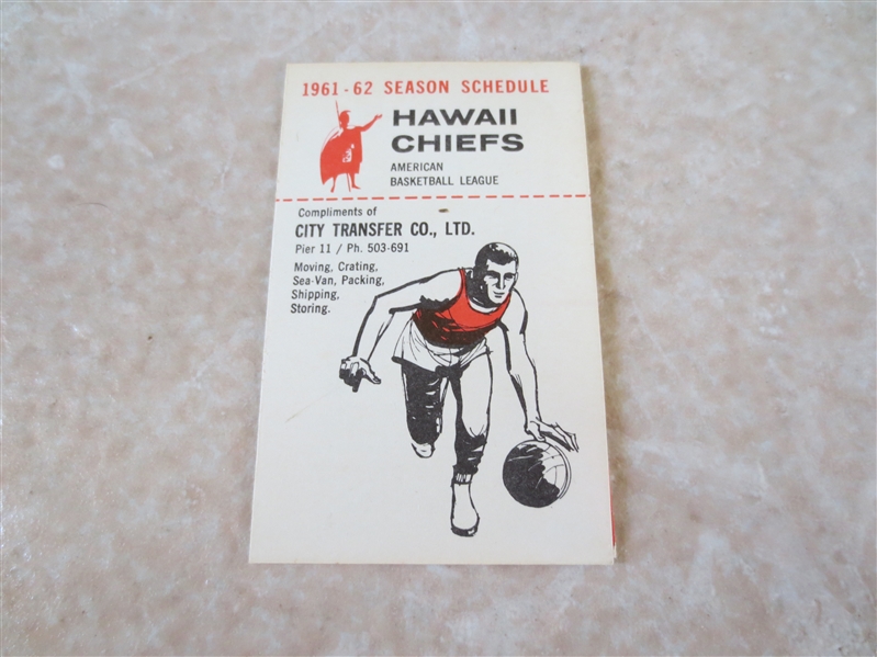 1961-62 Hawaii Chiefs ABL Basketball Pocket Schedule  VERY RARE