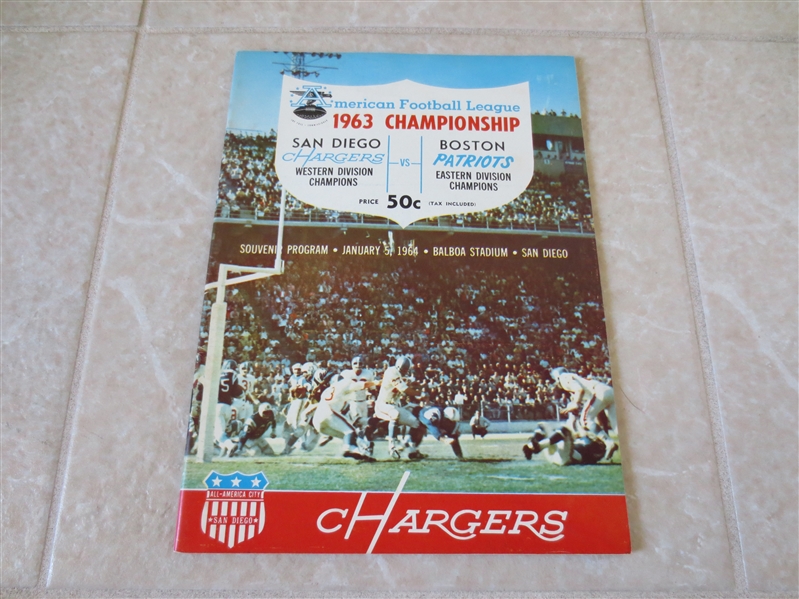 1963 AFL Championship Program Boston Patriots vs. San Diego Chargers