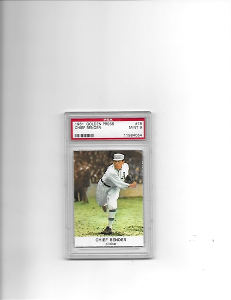 1961 Chief Bender Golden Press baseball card #18 PSA 9 Mint No Qualifiers SMR=$50