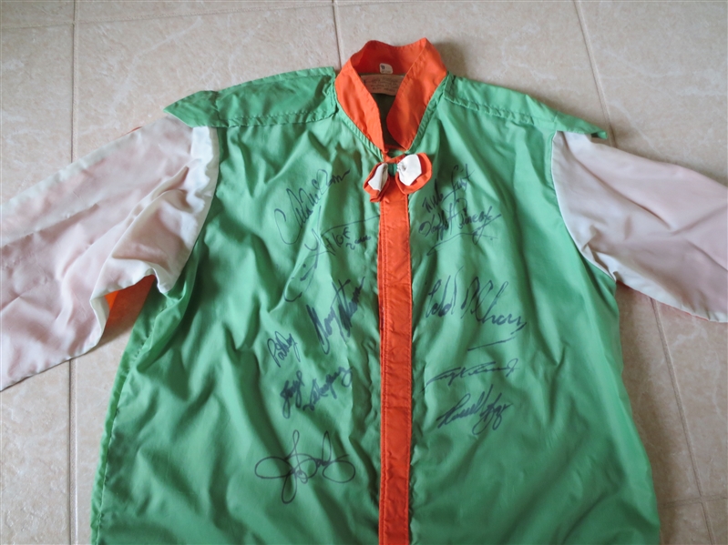 Jockey Jacket signed by 11 Hall of Fame Horse Racing Jockeys Cordero, Delahoussaye, McCarron, Pincay +
