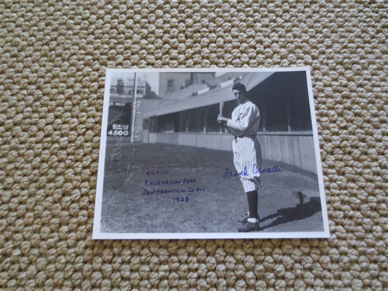 Frank Crosetti Autographed 8x10 Photo Standing with bat Seals/Yanks + inscription