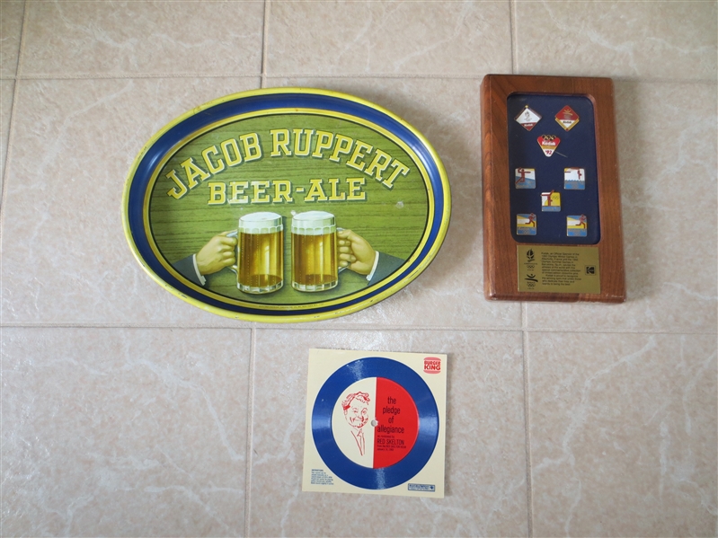 1992 Kodak Olympic Pins + Jacob Ruppert Beer Tray + Red Skelton Burger King record