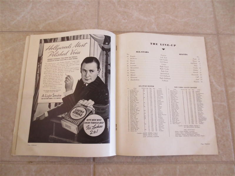 1937 2nd Annual Eastern College All Stars vs. New York Giants Football Game Program