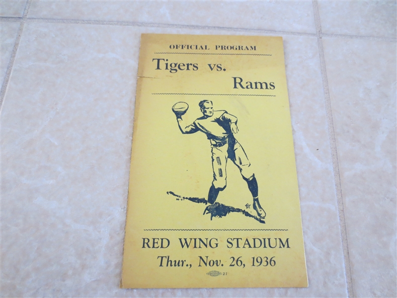 1936 Cleveland Rams at Rochester Tigers PRE-NFL program    VERY RARE