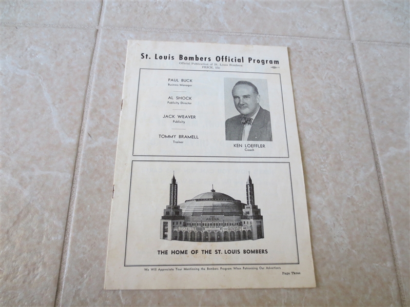 1946 St. Louis Bombers BAA basketball program vs. Providence Steamrollers Pre-NBA