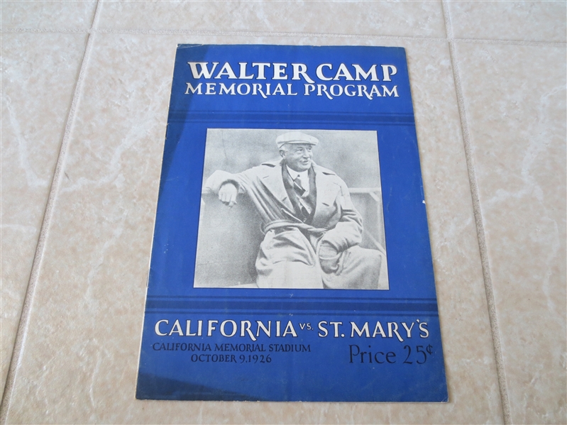 1926 Walter Camp Memorial football program St. Mary's College at CAL  WOW!