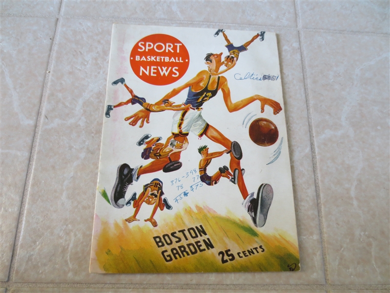 1949 New York Knicks at Boston Celtics basketball program BAA