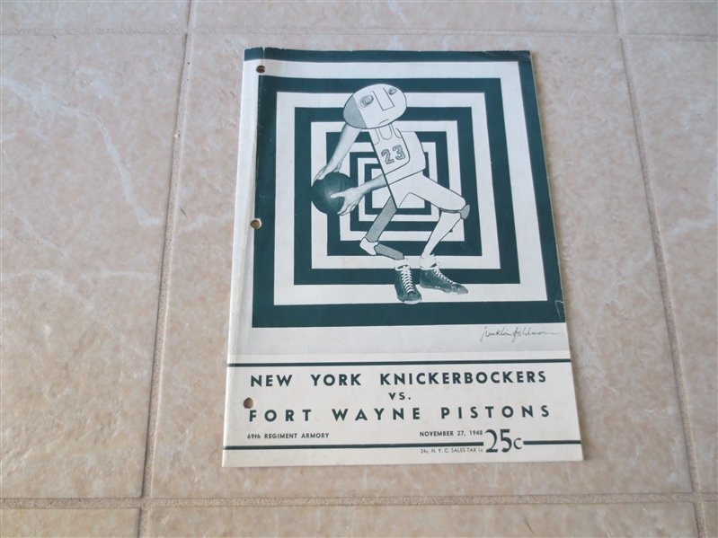 1948 Fort Wayne Pistons at New York Knicks basketball program BAA  PRE-NBA