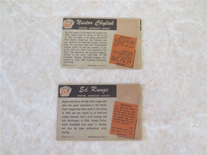 (3) 1955 Bowman baseball Umpire cards:  Barlick, Chylak, Runge