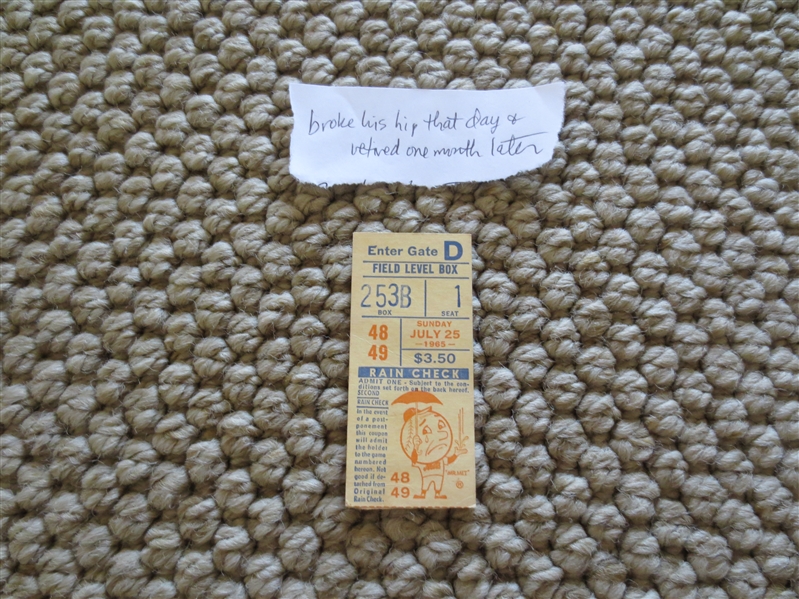 1963 New York Mets Ticket Stub Casey Stengel Breaks Hip and retires one month later