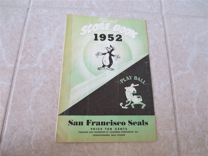 1952 San Francisco Seals vs. New York Giants with Willie Mays baseball scored home program