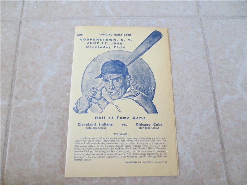 1960 Cooperstown Hall of Fame Game baseball program Cleveland Indians vs. Chicago Cubs