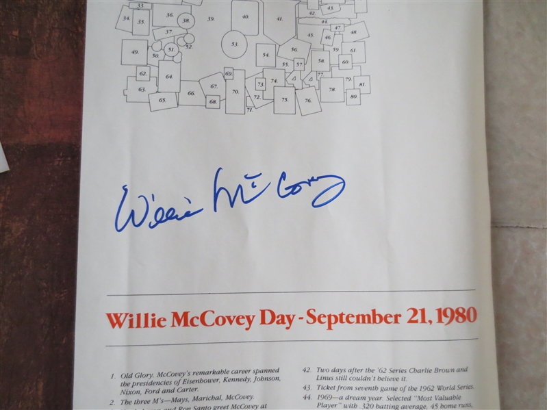 Autographed Willie McCovey Day Poster September 21, 1980 San Francisco  36 x 24