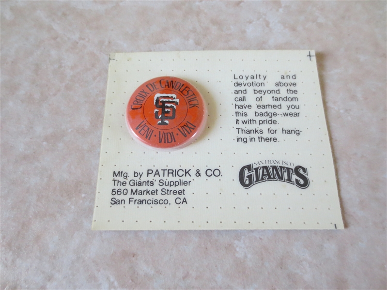 1990's Croix De Candlestick pin back button 1.25 diameter  GO GIANTS!