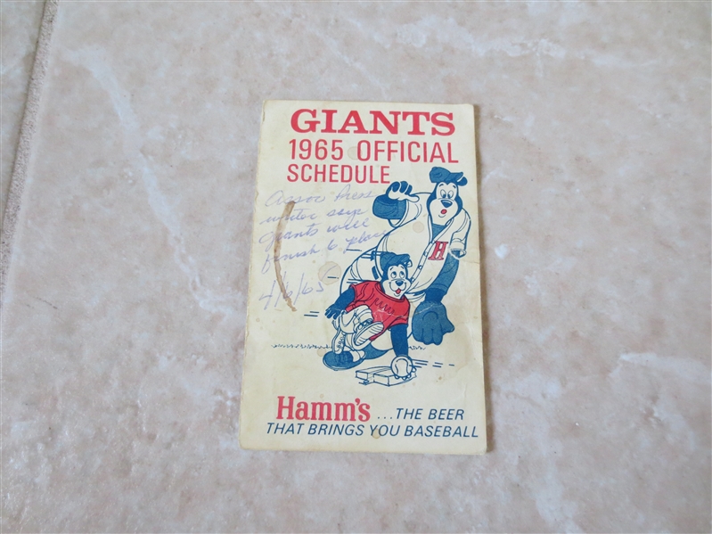 1965 San Francisco Giants Pocket Schedule  Hamm's Beer