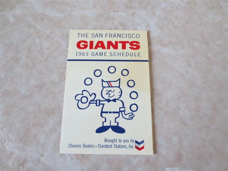 1963 San Francisco Giants Pocket Schedule Chevron Dealers