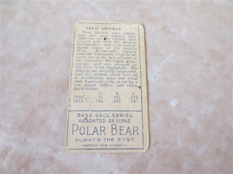 1911 T205 Fred Merkle New York Nationals Polar Bear assorted designs Factory #6