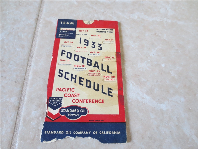 1933 Pacific Coast Conference Football Schedule Standard Oil Company of California