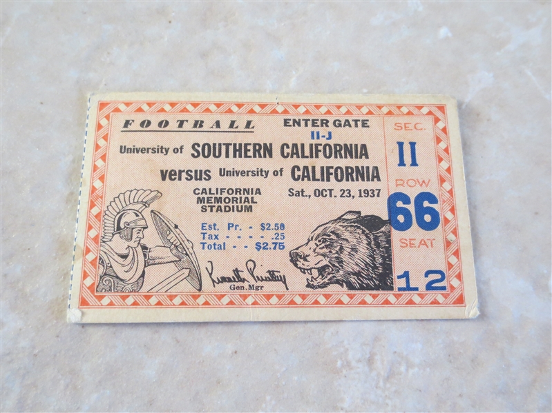 Lot Detail - 1937 USC at CAL football ticket