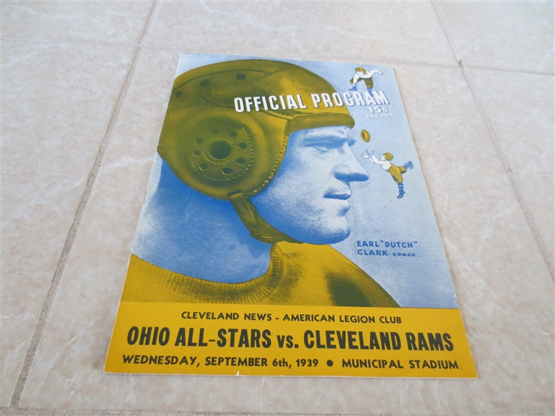 1939 Ohio All Stars vs. Cleveland Rams football program  Neat!