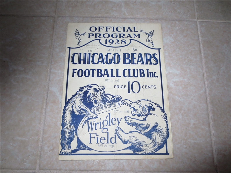 October 21, 1928 Green Bay Packers at Chicago Bears football program