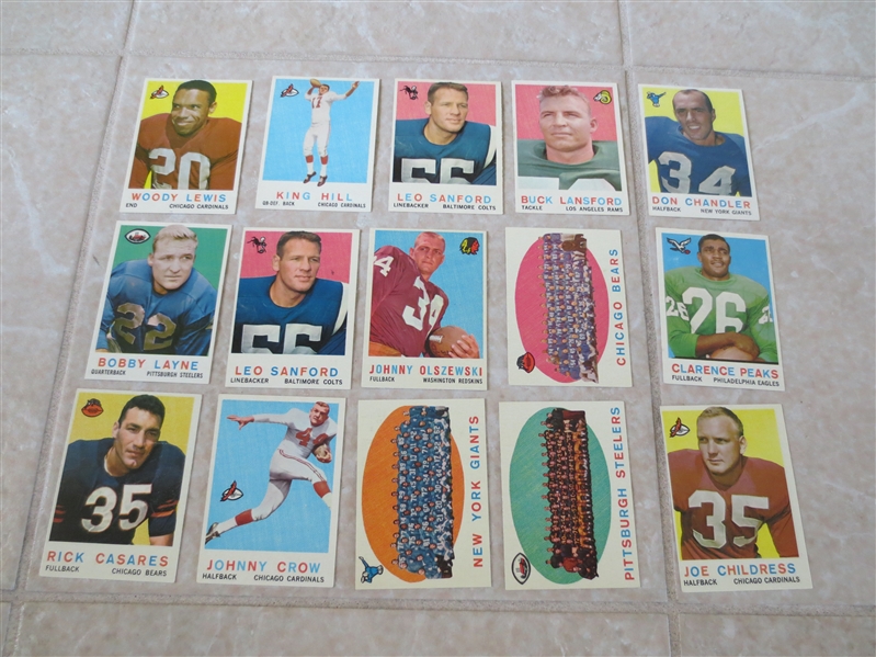 (15) 1959 Topps football cards in very nice shape  Teams, Bobby Layne, commons