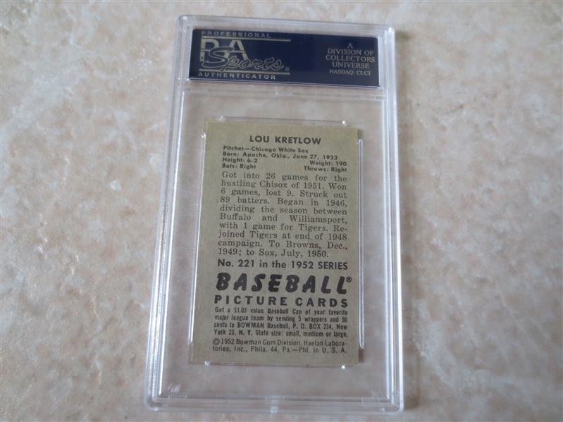 1952 Bowman Lou Kretlow PSA 8 near mint-mint NO qualifiers #221  SMR=$125